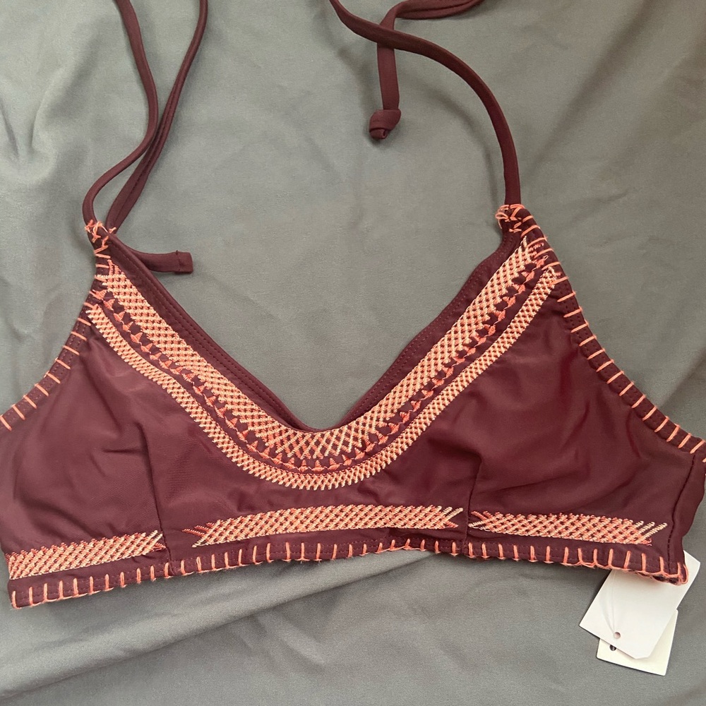 BURGUNDY AND CORAL ACCENT BIKINI TOP